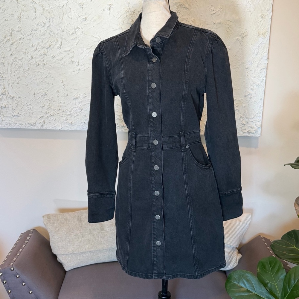 Boyish Denim Dress Womens Black Washed Gray Emmet Moonfleet Button Front Sz S - Picture 2 of 10